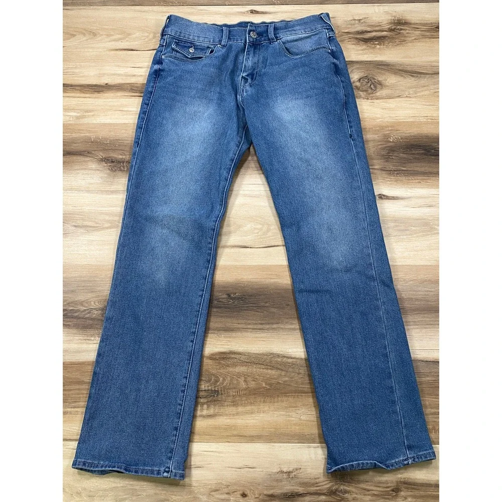 True Religion Ricky Jeans Mens 32 Streetwear Cotton Relaxed Straight Blue Wash